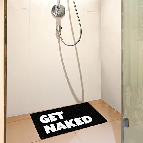 Get Naked Black Extra Long Non Slip Shower Mat - 26.8x15 inches, Suction Cups, Drain Holes, Machine Washable - color: Get Naked Black