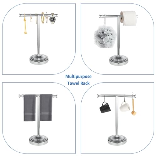 RUMOSE Polished Chrome Hand Towel Holder Stand Countertop Towel Rack | 13 Inch Bathroom Kitchen Vanity T-Shape Towel Stand Free Standing Stainless Steel Towel Bar Towel Ring - color: Polished Chrome