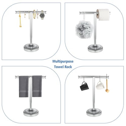 RUMOSE Polished Chrome Hand Towel Holder Stand Countertop Towel Rack | 13 Inch Bathroom Kitchen Vanity T-Shape Towel Stand Free Standing Stainless Steel Towel Bar Towel Ring - color: Polished Chrome