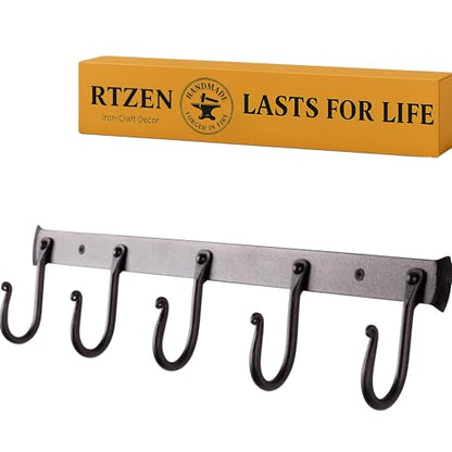 Classic Farmhouse Wall Mount Multi-Use Wrought Iron Hook Set (5 Pack) | Decorative Rustic Metal Handcrafted Bathroom, Entreyway Home Decor Hooks Suitable for Coats, Towels, Robe or Hat Hanging - style: J-Hook Rack of 5