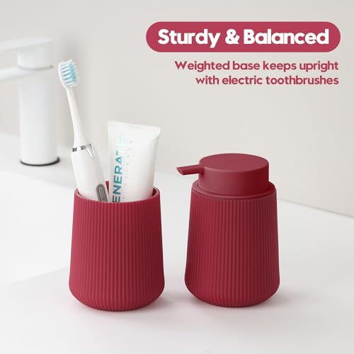 YAUKPH Red Striped Toothbrush Holder | for Electric Toothbrushes Bathroom Organizer Cup for Toothpaste Kids & Adults - color: Red Ribbed