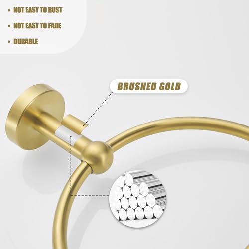 Leyden Toilet Paper Holder Towel Ring Brushed Gold Bathroom Hardware Hand Towel Holder Bathroom Accessories Set Wall Mount Stainless Steel 2 Pieces - color: Gold Round Bottom