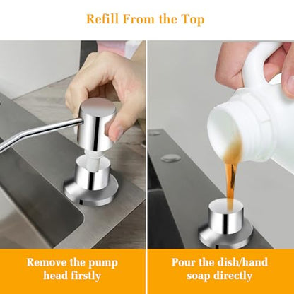 Soap Dispenser for Kitchen Sink, Built in Sink Soap Dispenser Lotion Dispenser with 17 OZ Bottle, Refill from The Top Bar Sink Soap Dispenser, Chrome - color: Chrome