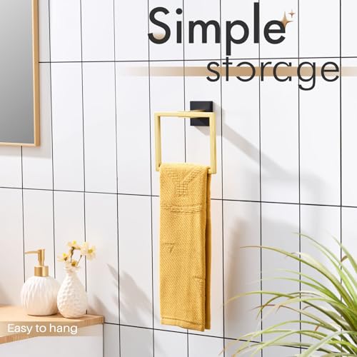 KOKOSIRI Towel Ring Holder Bathroom Lavatory Hand Towel Rack Wall Mounted Bathroom Hardware T-304 Stainless Steel Matte Black and Gold, B3004GDK - color: Black Gold, size: 1 Pack