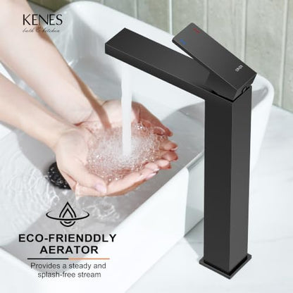 Matte Black Vessel Sink Faucet Single Hole, Tall Bathroom Sink Faucet | Vessel Bowl Faucet with Pop Up Drain & Supply Lines, Lead-Free cUPC & NSF Certified, 1 Hole Faucet for Vanity RV Restroom - color: Matte Black, size: Tall