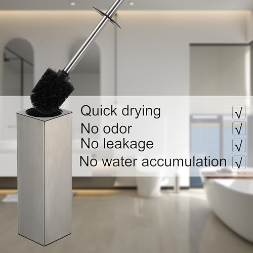 BGL Square Toilet Brush with Holder,Stainless Steel Rubber Painted Toilet Bowl Brush and Holder for Bathroom,2 Cleaner Brush Heads,Brushed Nickel - color: Brushed Nickel