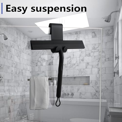 wlich 8 Inch Shower Squeegee, Silicone Squeegee for Glass Doors with 1 Hook | Streak-Free Cleaning, No-Drill Storage Hook, Non-Slip Handle, for Home, Hotel, Gym, Office Glass, Mirrors, Tiles, Windows - size: Squeegee with 1 Hooks