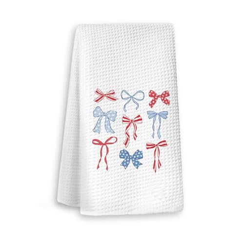 Patriotic 4th of July Kitchen Towels Dish Towels, Red Blue Bow Coquette Stars America Hand Towels Decor, 4th of July Party Favors, Independence Day Decoration Microfiber Towel, 16x24 Inch - color: America-7