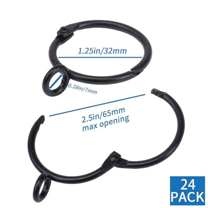 Openable Curtain Rings with Eyelets, 1.25inch Heavy Duty Rustproof Metal Drapery Rings,Shower Curtain Rings 24pcs Black Zocang - color: Black, size: 1.25inch Inside Diameter