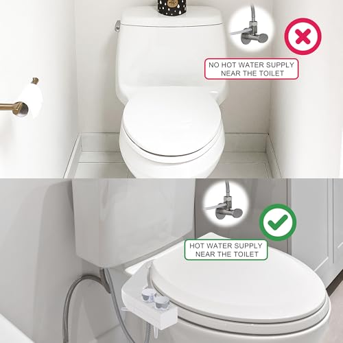 BIDETbidet Left/Right Reversible WARM WATER Ultra-Slim Bidet Attachment with Temperature Control, Interchangeable Knob Set, Hinged Nozzle, Non-Electric, Easy Install, Fits Most Toilets, Off-White
