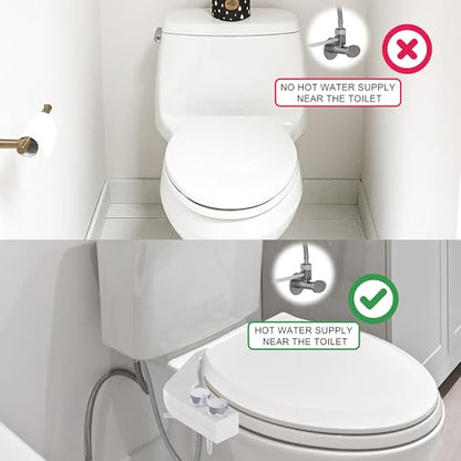 BIDETbidet Left/Right Reversible WARM WATER Ultra-Slim Bidet Attachment with Temperature Control, Interchangeable Knob Set, Hinged Nozzle, Non-Electric, Easy Install, Fits Most Toilets, Off-White