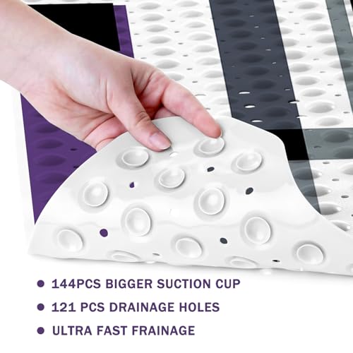 Purple Black Bath Tub Mat Non Slip, Modern Geometric Large Washable Shower Mats with Drain Holes and Suction Cups,40 X 16 Inch - color: Purple Black