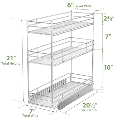 Pull Out Spice Rack Cabinet Organizer (7" W X 20½" D),3 Tier Slide Out Drawer for Narrow Cabinet, Pull Out Shelves Under Cabinet Storage for Kitchen - size: 7" W x 20½" D,3 Tier