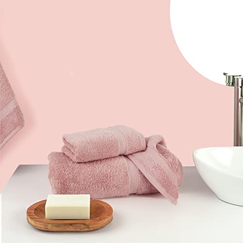 Chakir Turkish Linens Personalized 3 Piece Towel Set, 100% Cotton Luxury Turkish Towels for Bathroom, Soft Absorbent Towel Set with Bath Towel Hand Towel and Washcloth, Pink - color: Pink