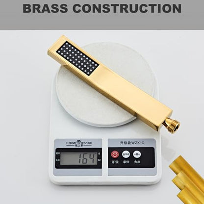 Handheld Shower Head，High Pressure Brushed Gold Shower Head,Water Saving Detachable Shower Wand with Solid Brass Body and 5 ft Flexible Hose, Easy to Clean and Durable - color: Brushed Gold