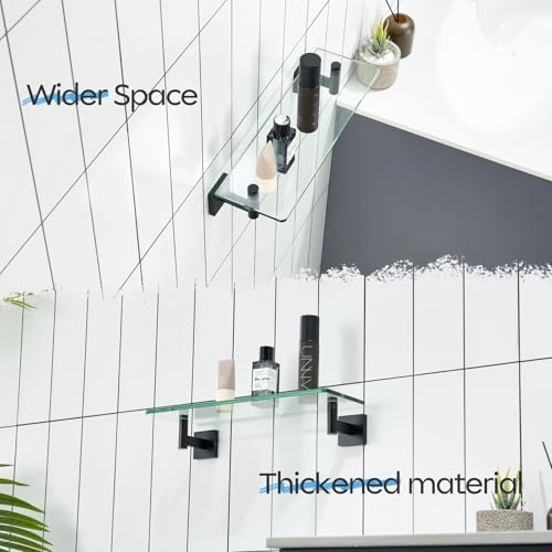 KOKOSIRI Bathroom Shelves Glass Floating Shelf 16-Inch for Bedroom, Living Room, Kitchen, Small Hanging Rack Rustproof Wall Mounted Black B1105BK-L16 - color: Matte Black, size: 16-Inch
