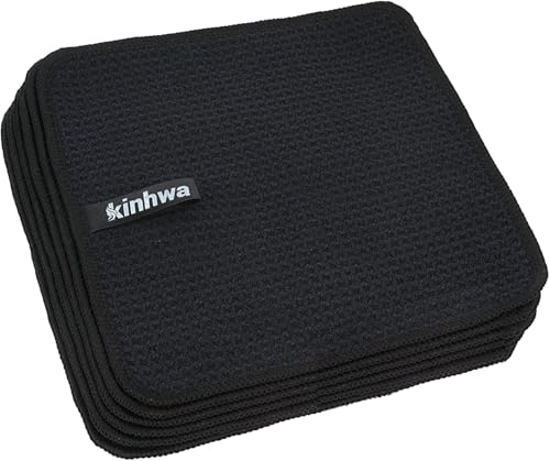 Waffle Microfiber Dish Cloths Black Kitchen Towels, Cleaning Cloth | Quick Dry Absorbent Dish Rags Dishcloths Barista Towels 8x8 Inch 6 Pack - color: Black, size: 8in x 8in 6 Pack