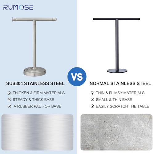 RUMOSE Brushed Nickel Hand Towel Holder Stand Countertop Towel Rack | 13 Inch Bathroom Kitchen Vanity T-Shape Towel Stand Free Standing Stainless Steel Towel Bar Towel Ring - color: Brushed Nickel