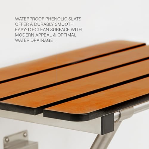 Seachrome 22-inch x 15-inch in ADA Folding Wall Mount Bathroom Shower Seat Bench, Teak Phenolic Seat - color: Teak, size: 22"