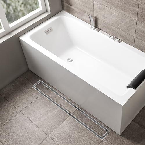 Brushed Nickel 24-Inch Linear Shower Drain with Tile Insert Grate, Rectangle Bathroom Floor Drain 304 Stainless Steel Including Hair Strainer - color: Brushed, size: 24 IN