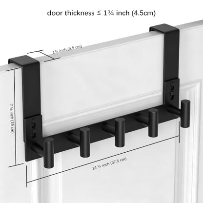 WUIVIUT Over The Door Hooks Door Hanger for Hanging, Heavy Duty Rack Bathroom Hook for Clothes, Coat (5 Hook, Fits 1-3/4'' Thick) - size: T Shape 5 Hook, Black