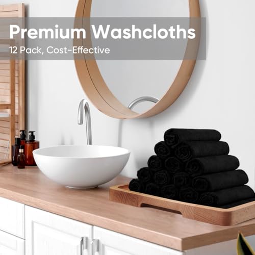 HOMEXCEL Black Washcloths 12 Pack, Highly Absorbent and Soft Microfiber Face Towel, Makeup Remover Towels, Multi-Purpose Wash Cloths for Bathroom, Hotel, Spa, Gym, and Kitchen, 12x12 Inch - color: Black