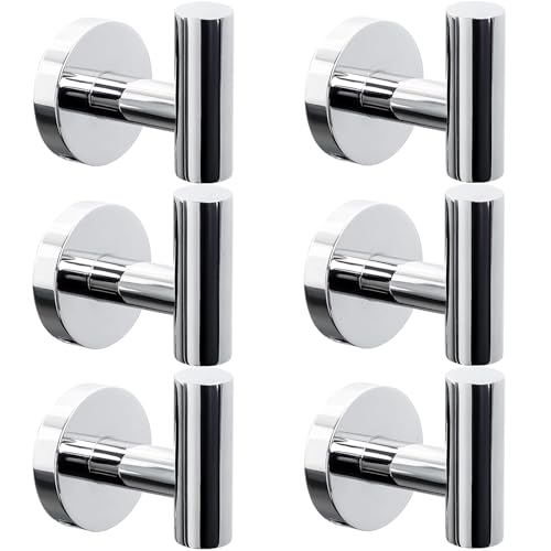 Kruodop Towel Hooks for Bathroom,6 Packs Wall Mount Towel Holder,Black Matte Wall Robe Hook,Stainless Steel Heavy Duty Door Hanger Towel Hook for Kitchen, Bedroom,Hotel,Pool,Coats - color: 6pcs Chrome Finish