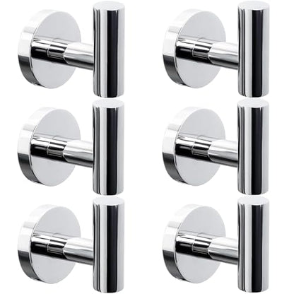 Kruodop Towel Hooks for Bathroom,6 Packs Wall Mount Towel Holder,Black Matte Wall Robe Hook,Stainless Steel Heavy Duty Door Hanger Towel Hook for Kitchen, Bedroom,Hotel,Pool,Coats - color: 6pcs Chrome Finish