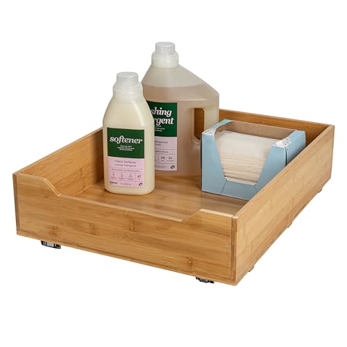 Household Essentials Glidez Bamboo and Steel Pull-Out/Slide-Out Storage Organizer for Under Cabinet Use - 1-Tier Design - Fits Standard Size Cabinet or Shelf, Natural - size: 17", style: Single Tier