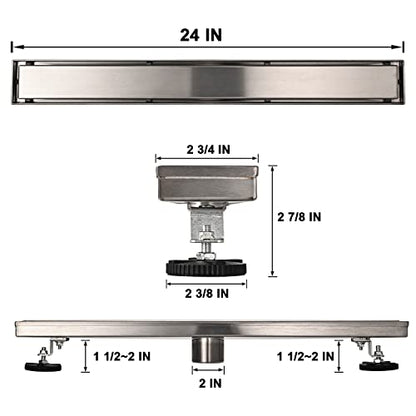 AVSIILE Linear Shower Floor Drain, 24 Inch Brushed Nickel 304 Stainless Steel Bathroom Drains Kit, Rectangular Shower Trench Drain with Reversable Tile-in Pattern Drain Cover & Hair Catcher - color: Brushed Stainless, size: 24 Inch