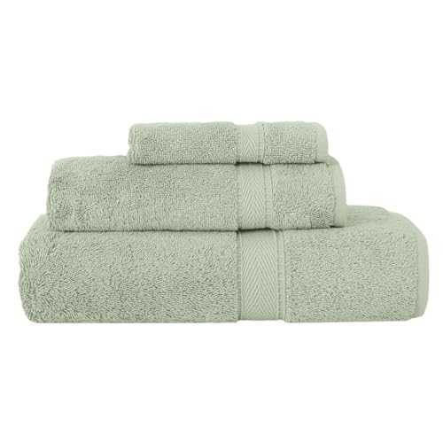 Supreme Terry 3-Piece 100% Turkish Cotton Towel Set, Hotel Quality Soft & Absorbent, 1 Luxury Bath Towel 1 Hand Towel 1 Washcloth-Green - color: Green, size: 3 Pcs Set