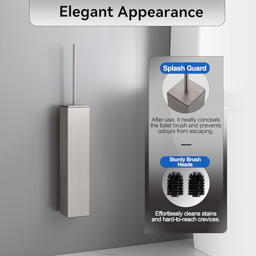 Brushed Nickel Toilet Brush with Holder,Durable Cleaning Toilet Bowl Brushes with Holders - color: Brushed Nickel