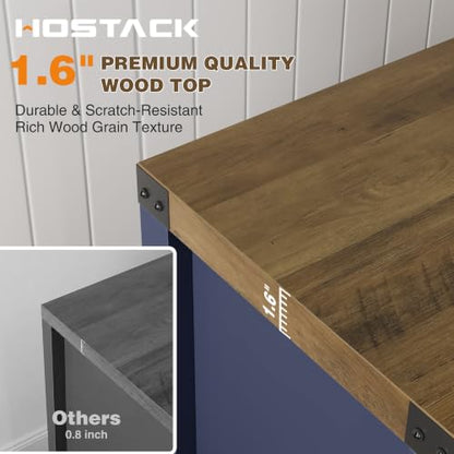 HOSTACK Kitchen Storage Cabinet, Farmhouse Coffee Bar Cabinet, Blue/Brown | Small Buffet Cabinet with Doors & Wide Drawer, Wood Sideboard Buffet, Entry Table w/ Adjustable Shelf for Dining Living Room - color: Blue / Rustic Brown