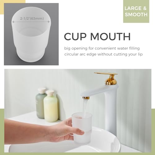 Aomasi Glass Bath Rinse Cup for Bathroom Sink, Frosted White Toothbrush Cup | Thickened Substantial Glass, Modern Bathroom Tumbler Cup for Daily Drinking Water, Easy to Clean, Cabinet Small Items Storage - color: Frosted White
