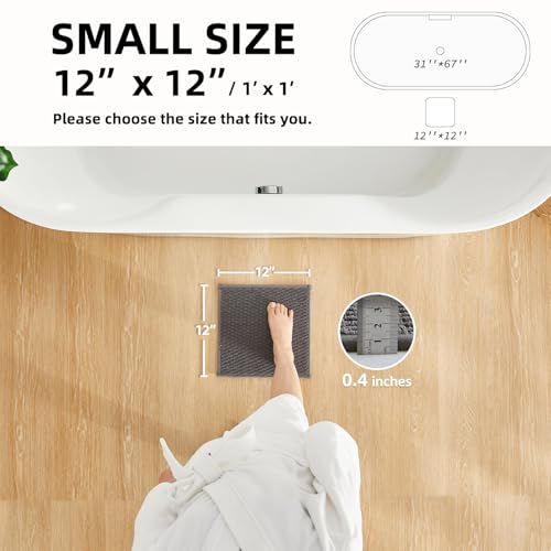 TYUU Small Bathroom Rugs, Non Slip Washable Bath Rugs Super Absorbent Bathroom Rug Thin Quick Dry Low Pile Bath Mats, Dark Grey 12"x12" - color: Dark Grey, size: 1' X 1' (Rectangular)