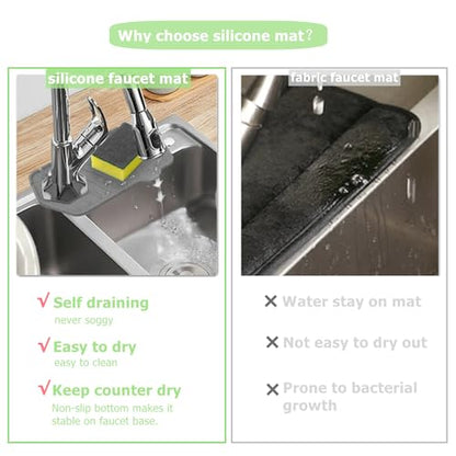 Silicone Draining Mat for Kitchen Sink, Sink Splash Guard, 9.6″ Faucet Mat + 9.8″ Kitchen Sink Soap Tray, Faucet Absorbent for Bathroom, Sink Protectors Behind Sink Water Catcher
