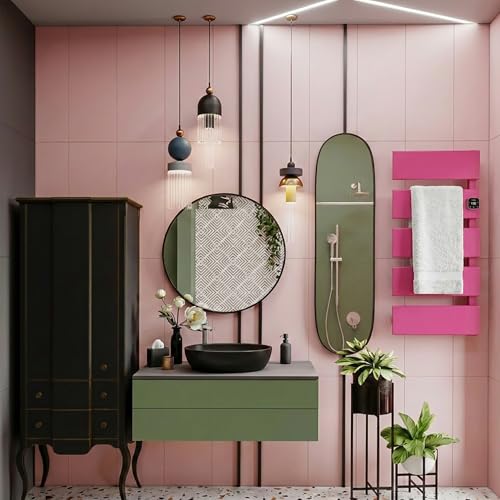 5 Panel Pink Heated Towel Rack for Bathroom Towel Warming | Fast-heat in 2-3 minutes. Dry towels in 4 hours. Smart thermo control and precise timer, Work with Smart Plug. - size: 5 Panel
