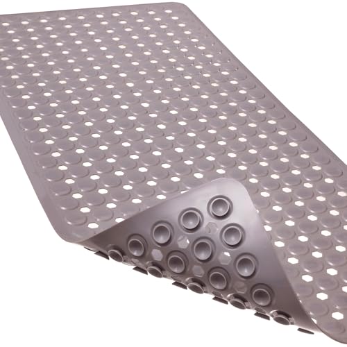 Non-Slip Bathtub and Shower Mats, Power Grip Bath Mat 35 x 16.3 Inch with Suction Cups and Drain Holes for Tub Bathroom Floor Safety, Machine Washable Soft Bathmat, Tan - color: Tan