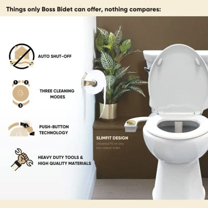 Revolution Plus (Warm Water). Bidet Attachment for toilet. Luxury design, Bathroom bidet sprayer for toilet, non electric, dual nozzle, feminine wash, self cleaning. Tokyo Platinum.