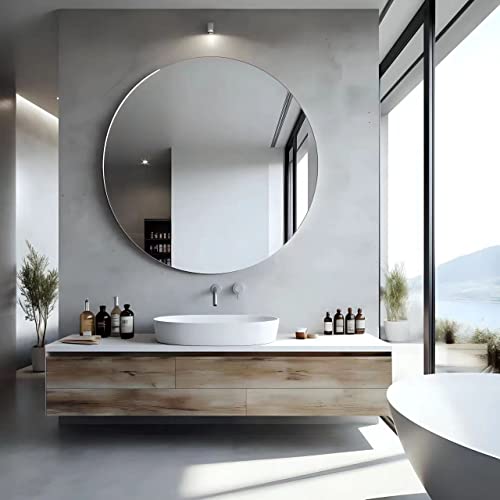USHOWER 36" Round Frameless Wall Mirror with Beveled Edge | Circle Mirror for Bathroom & Vanity, Elegant & Simple Look - color: Frameless, size: 36"L x 36"W