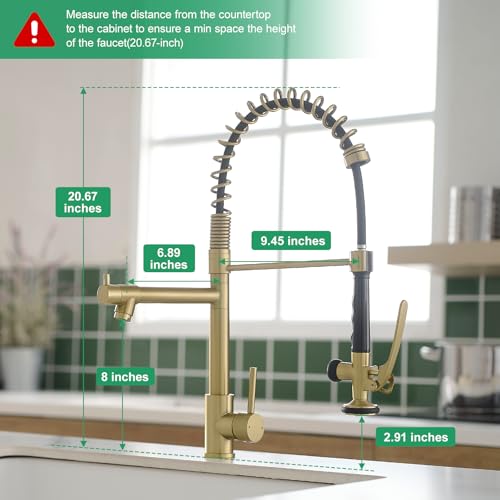 Fapully Commercial Brushed Gold Kitchen Faucet with Pull Down Sprayer | High-Pressure Flow,1.8 GPM Kitchen Faucet Single Handle Spring Faucets for Kitchen Sink - color: Brushed Gold, style: Classic