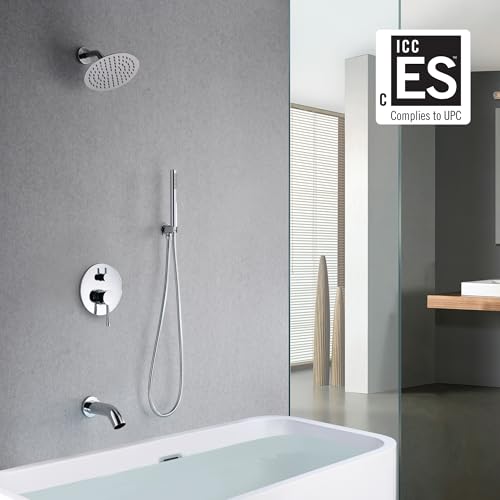 SUMERAIN Rain Shower System with Waterfall Tub Spout, Chrome | Tub Shower Faucet Set, 8 inches Shower Head, Brass Hand Shower, Concealed Box Design, Easy to Maintain and Install - color: Chrome, size: 3 Function