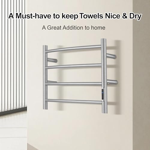Towel Warmer with Built-in Timer for Bathroom Wall Mounted Bath Towel Heater Plug-in Electric Heated Towel Rack Brushed ETW29 - color: Round Brushed With Timer, size: 4 Bar