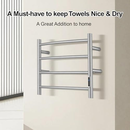 Towel Warmer with Built-in Timer for Bathroom Wall Mounted Bath Towel Heater Plug-in Electric Heated Towel Rack Brushed ETW29 - color: Round Brushed With Timer, size: 4 Bar