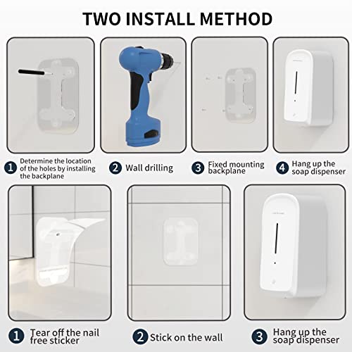 JETWELL Touchless Wall Mount White ABS Plastic Soap Dispenser 34OZ/1000ML | Large Capacity, Battery Powered, Liquid Soap, Commercial & Home Use - color: White Plastic