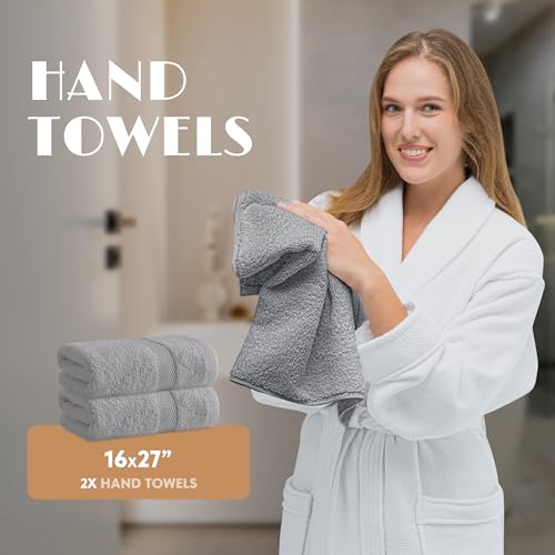 Light Gray Bath Towel Set of 6 - 100% Cotton Highly Absorbent Towels for Bathroom, 2 Luxury Bath Towels 650GSM, 2 Hand Towels, 2 Washcloths - color: Light Gray