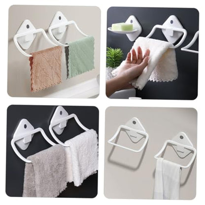 OSALADI Wall-Mounted Towel Ring White Punch-Free Adhesive Towel Holder for Bathroom Kitchen Self-Adhesive No-Drill Quick-Drying and Multi-Functional