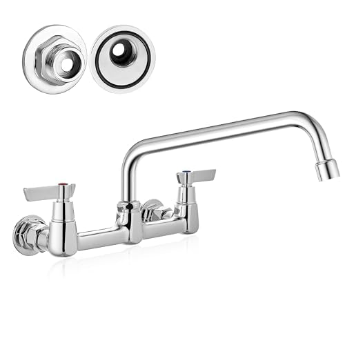 Airuida 8 Inch Chrome Polish Wall Mounted Kitchen Faucet with 12 Inch Spout | Commercial Sink Faucet,Dual Handles,Utility Sink Faucet,360° Swivel Spout - size: 12 Inches Spout