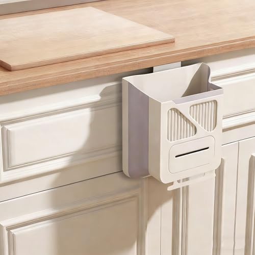 Foldable Wall Mounted Trash Bin Hanging Kitchen Bathroom Garbage Bin Space Saving Large Capacity Waste Can Modern Design Hanging Kitchen Garbage - color: Light Grey, size: E