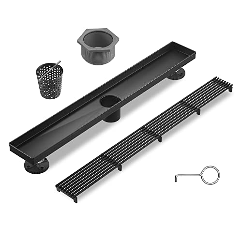 Linear Shower Drain 24 Inch, 304 Stainless Steel Black Rectangular Shower Drain, 51L/Min Fast Drainage Floor Linear Drain, US Standard CUPC Certified, Matte Black, SD-108-24B - color: Matte Black, size: 24 Inch